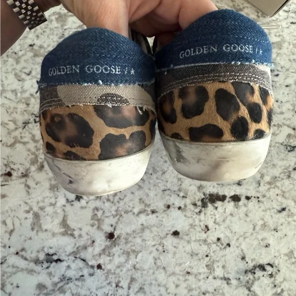 Golden Goose Leopard Print and Denim Sneakers - Picture 2 of 6